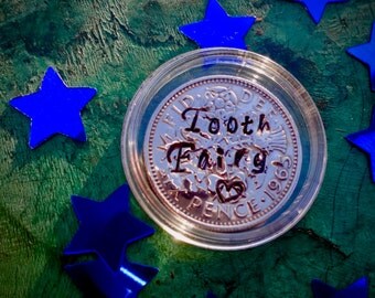 The original Magical tooth fairy coin lucky sixpencepersonalised unique keepsake Tooth fairy first tooth silver colour coin