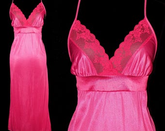 Vintage Nightgown, 1970s Nightgown, Wine Color Size Small