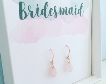 Thank you bridesmaid gift, bridesmaid gift jewellery, blush earrings, Rose gold earrings, rose quartz earrings, pink bridesmaid earrings,