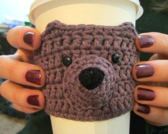 Purple Bear Cup Cozy, Mug Warmer, Gift for Her, Coffee Sleeve, Mug Cosy, Gift for Women, Tea Cover, Coffee Cup Sleeve, Cup Holder, Cute Gift