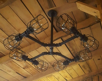 Rustic Industrial Chandelier- Circular 8-Bulb 36" Chandelier- Rustic Lighting- Modern Industrial Farm House Kitchen Lighting- FREE SHIPPING!