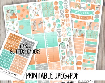 Easter bunny printable planner stickers watercolor easter bunny eggs paint brushes april sticker set for use with Erin Condren LifePlannerTM