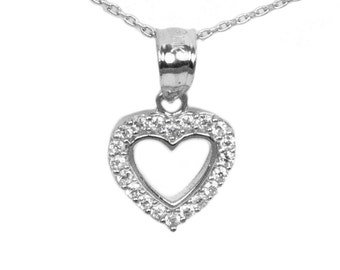 10k White Gold Cubic Zirconia Heart Necklace