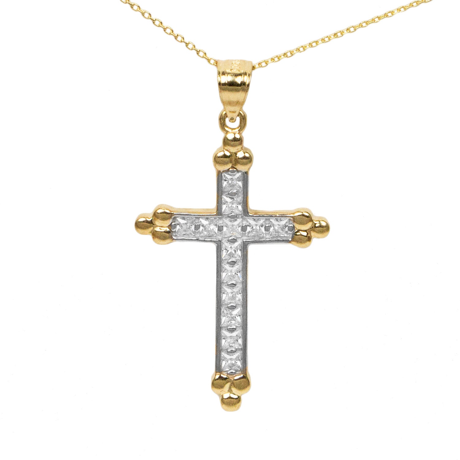 14k Yellow Gold Cubic Zirconia Cross Pendant