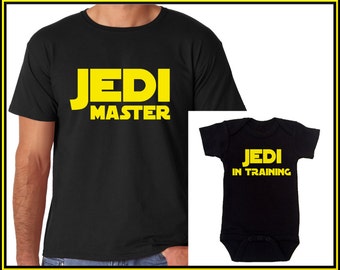 Father & Son Shirts Star Wars Jedi Master and Jedi In Training Funny T-shirt and Funny Onesie Dad and Son Matching Outfit