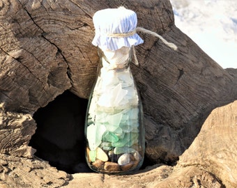Sea glass bottle sea glass vase sea glass jar large glass bottle colored glass bottle kitchen decor rustic decor bedroom decor vintage decor
