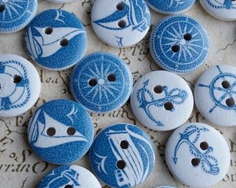 Wooden Buttons, Nautical Buttons, Boat Buttons, Sailing Buttons, Yacht Buttons, Ship Buttons, Sea Buttons, Sailboat Buttons, 15mm Buttons,