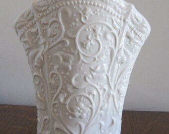 Vase, White Ceramic Vase, White Embossed Vase, Small Ceramic Vase