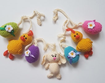 Easter decor Crochet garland Easter eggs Easter chick Easter bunny Nursery decor Wall handing gift for Easter Party decorations Kids room
