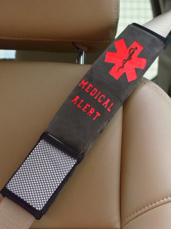 Medical alert seat belt cover with Front Pocket