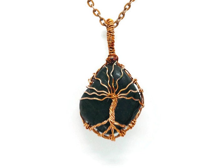 River Rock Copper Tree of Life Pendant Necklace, Metaphysical Jewelry, Tree of Life Necklace