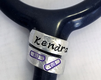 Stethoscope Name Tag, Student Nurse Gift, Floral Pattern Spiral Wrap Stethoscope Ring Tag, Personalized Stethoscope Ring, Nurse Gift