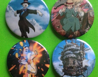 Set of 4 25mm Howl's Moving Castle badges
