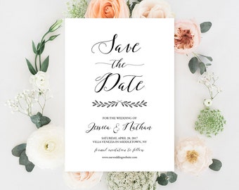 Save the Date Card Template, Printable Wedding Date Card, Rustic Calligraphy, Instant Download, Editable PDF Template, Digital #024-116SD