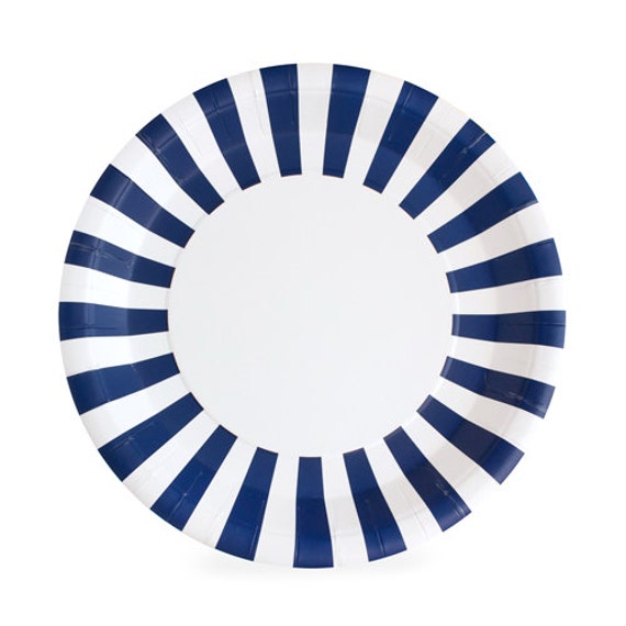 Navy Blue Dinner Plates / Navy Striped Paper Plates / Navy