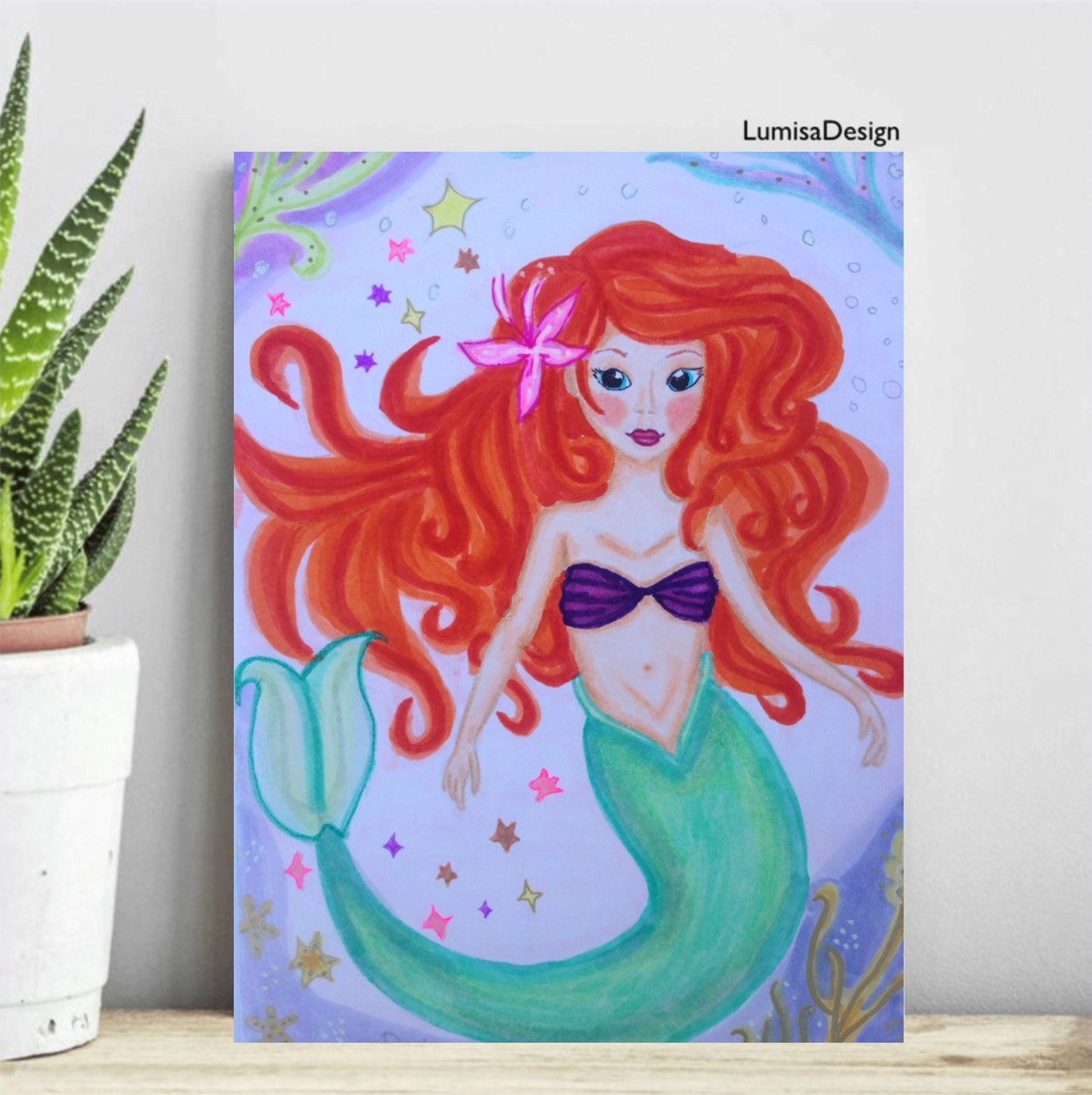 Little mermaid art print wall art Ariël poster by LumisaDesign