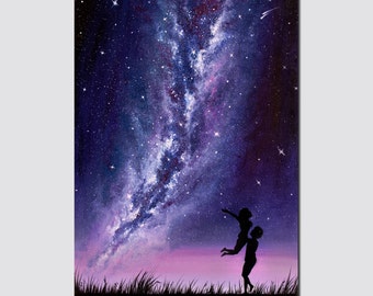 Space painting Milky Way painting Romantic Art gift idea for her Galaxy painting Landscape Oil painting on canvas Couple in love Size 24x16"