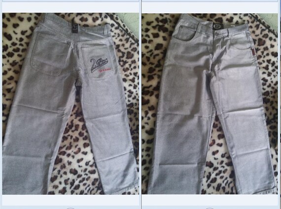shiny baggy jeans