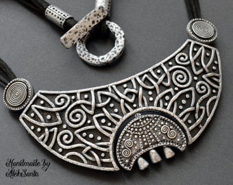 Moon necklace Statement jewelry Celtic necklace Statement necklace Black necklace Gothic necklace Polymer clay jewelry for women Gift .mns