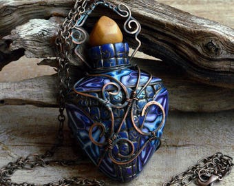 Blue necklace Large pendant Chain necklace Exclusive jewelry for women Gift Inspiration jewelry Aromatherapy pendant Fantasy necklace