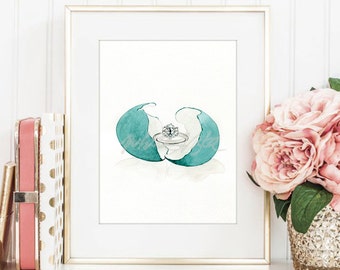 Tiffany & Co. ring, water color art prints, gift for her, girl office decor, jewellery illustration wall art, home decor, DIGITAL DOWNLOAD