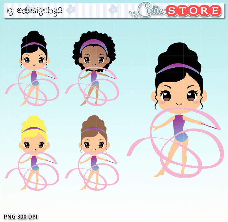 Chibi Gymnastics kawaii Clipart. Cute gymnastic girls set for Planner
