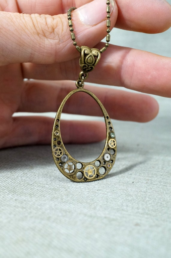 Steampunk, watch real gear water drop necklace. by Kellystoire steampunk buy now online
