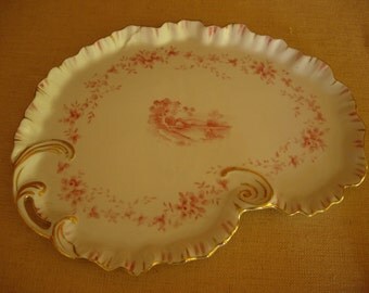 Hors d'Oeuvres PlatterTransfer Ware G901 Pink with Gold Trim