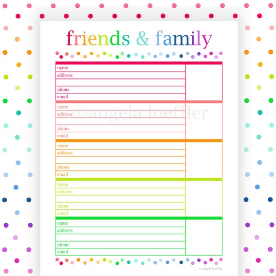 ADDRESS printable planner address book contacts planning