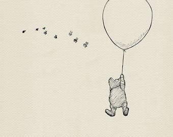 To be a Cloud - Winnie the Pooh simple poster print - copy of book illustration by E.H. Shepard - black and white childrens classic #29