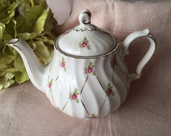 Vintage Sadler Teapot, England Rose Gilded Teapot