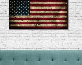 Vintage American Flag Wall Art american flag canvas | etsy Vintage American Flag Wall Art american flag canvas | etsy