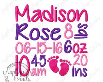 Subway Art Birth Announcement Machine Embroidery Custom Digitized Design 4x4 5x5 6x6 7x7 8x8 baby boy girl foot prints feet EMAIL DELIVERY