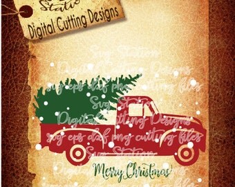 Old Red Christmas Truck SVG DXF PNG and Eps Instant Download Digital Vector Cut File Scrapbook Htv Silhouette Cricut