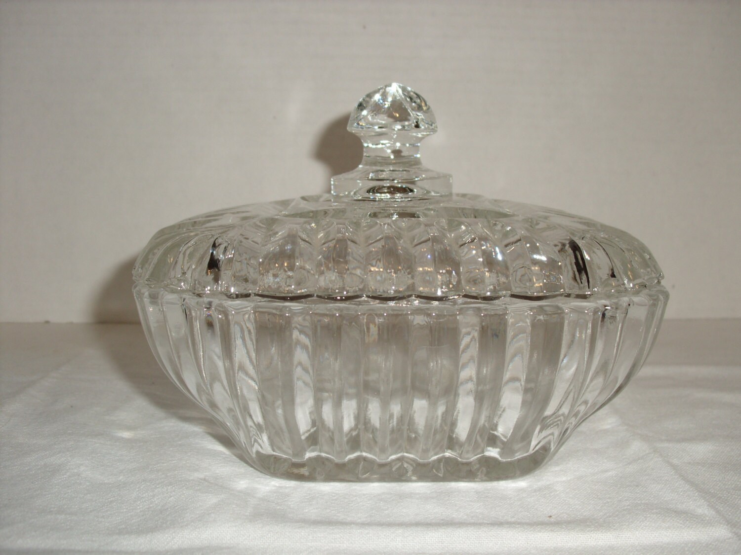 SALE...Vintage Ribbed Covered Candy Dish