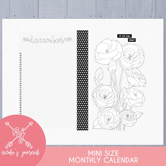 mini size printable bullet journal style calendars with 12