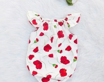 Poppy Flower Baby Girl Romper | Flutter sleeve | Newborn - 3T