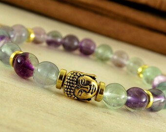 fluorite jewelry buddha bracelet gemstone jewelry stretch bracelet yoga gift ideas tibetan bracelet prayer jewelry meditation bracelet gift