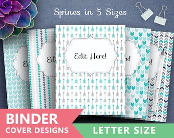 Binder Cover Printable: "BLUE AZTEC ARROWS" Print Binder 5x set Covers + Spines Teacher Binder insert, tribal archery, triangles backgrounds