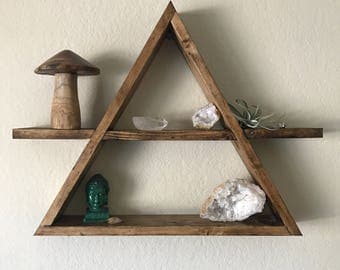 Triangle Wood Shelf, Geometric Wood Wall Shelf, Rustic Wall Decor, Rustic Wedding Decor, Crystal Display Shelf, Succulent Shelf, Boho Decor