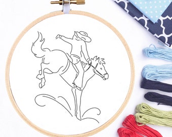 Hand Embroidery Transfer Pattern PDF Bucking Bronco Cowboy Western Vintage Transfer Design Printable Embroidery Pattern PDF Pattern
