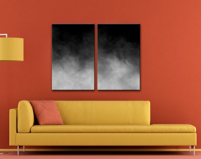 Large black and white smoke canvas wall art, fog canvas print, black and white art for living room, 5 panel canvas, panel art map