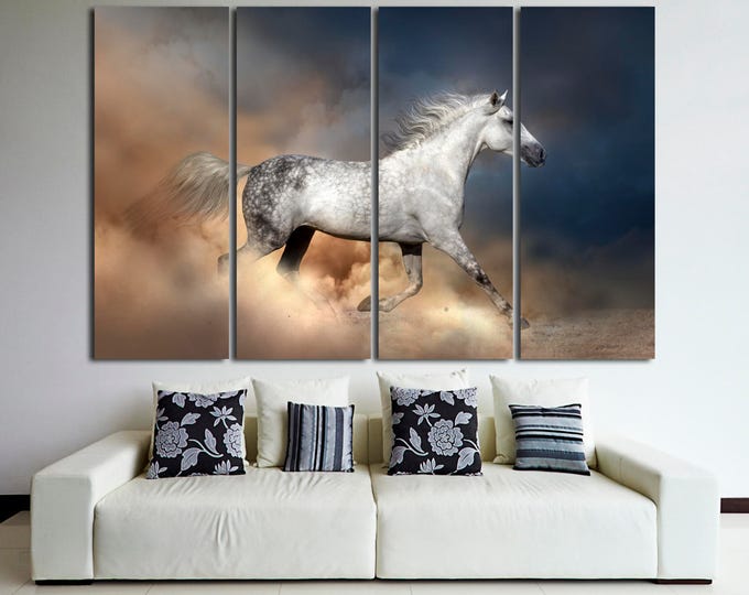 Colorful desert horse art photography wall art canvas, large running horse wall art print set of 3 or 5 panels on canvas living room decor