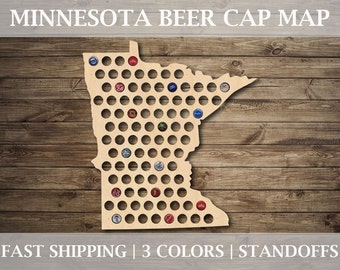 Minnesota Beer Cap Map | With Standoffs | State Beer Cap Map | Bottle Cap Map | Gifts For Him | All States Available