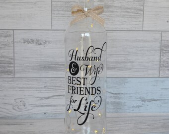Wine Bottle Light, Decorative Wine Bottle, Wedding Gift, Wine Bottle with Lights, Lighted Wine Bottle, Fairy Lights, Mr & Mrs, New Home,