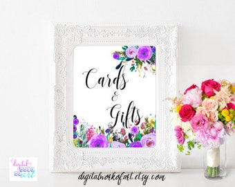 Cards and Gifts Signs, Wedding, Bridal Shower, Boho Wedding Reception Sign, Wedding Gift Table Printable Sign, Cards And Gifts, Floral Boho