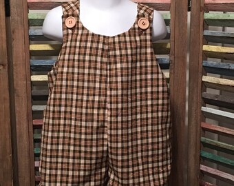 Jon jon, Baby boy jon jon, 100% cotton, Brown plaid jon jon, Size 1, Size 2, Baby boy romper, Boys clothing, Boys romper, #159 #160