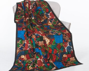 Patchwork Quilt-African Wax Quilt-Kitenge Quilt-Wax Print Quilt-Red Quilt-Orange Quilt-Lightweight Quilt-Queen Size Quilt-Fair Trade