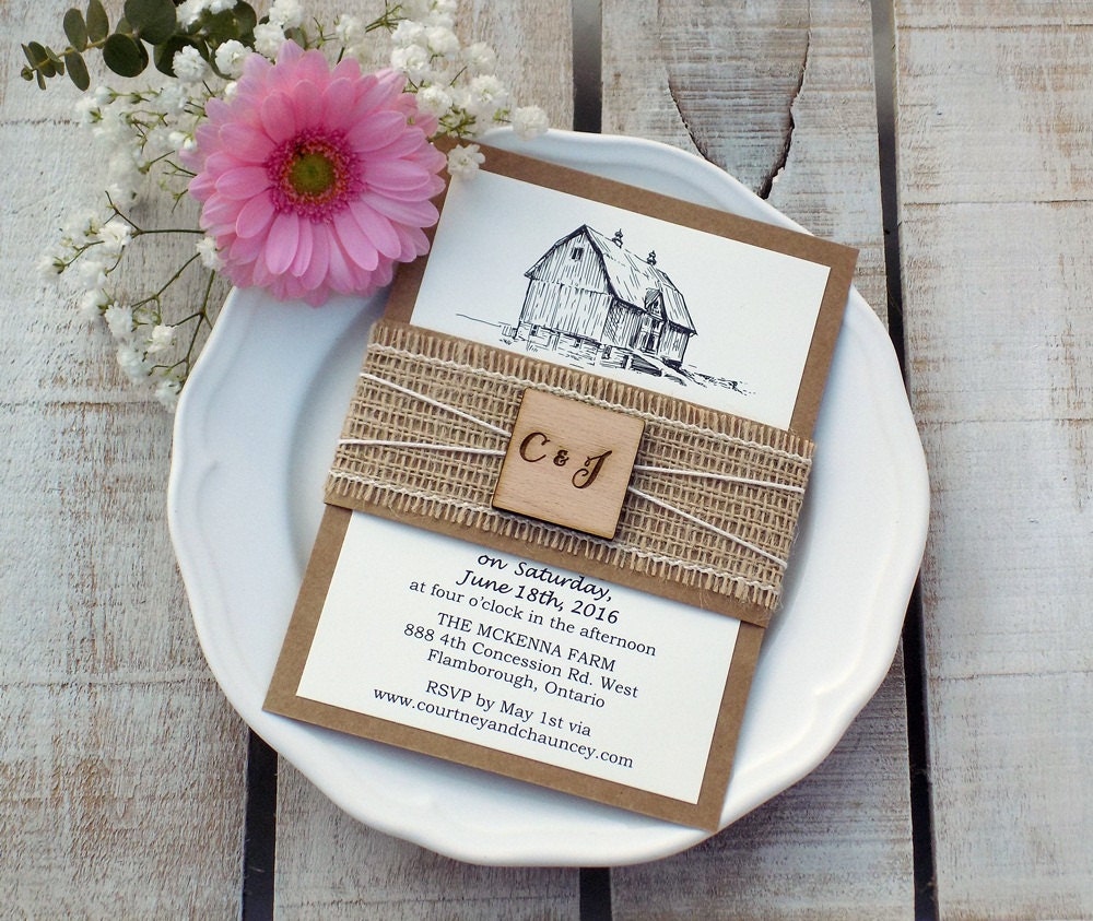 Barn Wedding Invite Farm Invitation Rustic Script Burlap Barn Wedding Invite Farm Invitation Rustic Script Burlap