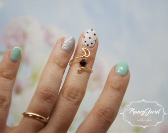 Boho chic ring, Half Moon ring, Swarovski Crystal, Rainbow Dark crystal, 14ct gold filled, made in Italy, graduation gift, Easter gifts